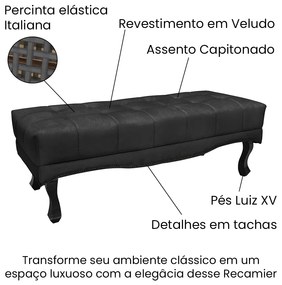 Cabeceira Cama Box Queen 160cm e Recamier Vicenza Veludo S04 - D'Rossi - Preto