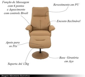 Poltrona de Massagem Reclinável e Giratória Arizona com Apoio de Pés Pu Caramelo G56 - Gran Belo