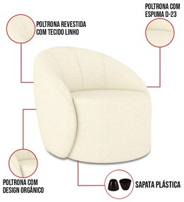 Poltrona Decorativa Orgânica Lua Linho Bege D03 - D'Rossi