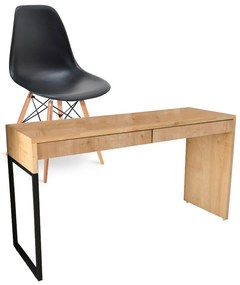 Kit Mesa Para Computador Desk Natural com Cadeira Eiffel Charles Eames Preto - D'Rossi