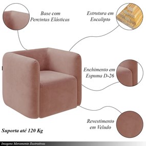 Kit 2 Poltronas Decorativas Sala de Estar Trinidad Base Fixa Veludo Rosê G33 - Gran Belo