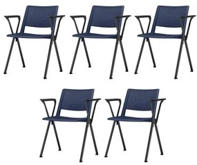 Kit 5 Cadeiras Up com Bracos Assento Azul Base Fixa Preta - 57806 Sun House