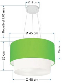 Pendente Cilíndrico Verde Limão e Branco MJ-4369 Para Mesa de Jantar e Estar