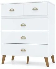 Cômoda 5 Gavetas Estilo Retrô 91cm Ziza V02 Branco/Camarim - Mpozenato