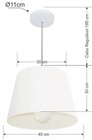 Lustre Pendente Cone Vivare Md-4240 Cúpula em Tecido 30/40x30cm - Bivolt