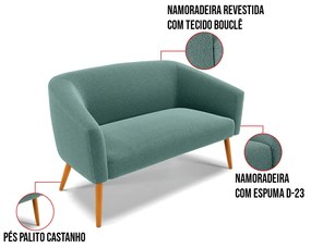 Sofá Namoradeira 2 Lugares Pé Palito Castanho Stella Bouclê D03 - D'Rossi - Verde Menta