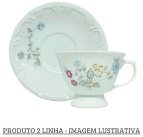 Xicara Chá Com Pires 200Ml Porcelana Schmidt - Dec. E651 2° Linha