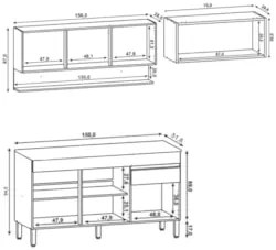 Armário de Cozinha 3 Peças Balcão sem Tampo 150cm Lina12 Z06 Gris/Frei