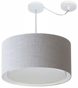 Lustre Pendente Cilíndrico Com Desvio Md-4309 Cúpula em Tecido 55x30cm Rustico Cinza - Bivolt