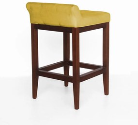 Banqueta Alta Lotus Base Madeira Maciça Estofada Suede Amarelo