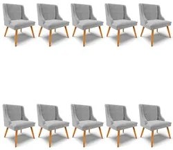 Kit 10 Cadeiras Estofadas para Sala de Jantar Pés Palito Lia Suede Cin