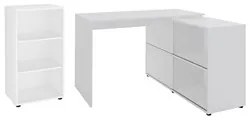 Mesa Escrivaninha em L Link e Estante Livreiro 45x81cm Lean A06 Branco