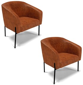 Poltrona Decorativa Pé de Ferro Preto Kit 2 Stella Sintético PU D03 - D'Rossi - Nozes