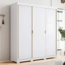 Guarda Roupa Casal 200cm 3 Portas Duke Flex Branco/Camarim V02 - Mpoze