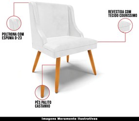 Kit 4 Cadeiras Decorativas Sala de Jantar Pés Palito de Madeira Firenze PU Branco Brilho/Natural G19 - Gran Belo