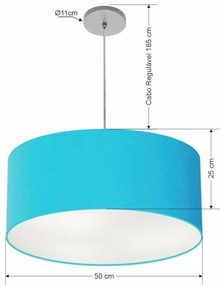 Pendente Cilíndrico Vivare Free Lux Md-4386 Cúpula em Tecido - Azul-Turquesa - Canopla cinza e fio transparente