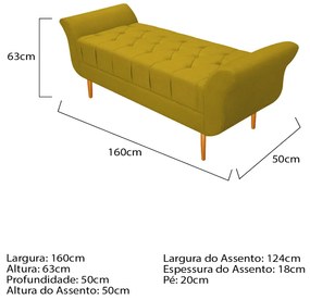 Recamier Estofado Ari 160 cm Queen Size Suede Amarelo - ADJ Decor
