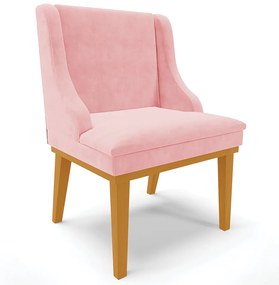 Cadeira Decorativa Sala de Jantar Base Fixa de Madeira Firenze Suede Rosa Bebê/Castanho G19 - Gran Belo