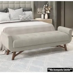 Puff Recamier Calçadeira 160cm Base Madeira Neville Z37 Boucle Cru - M