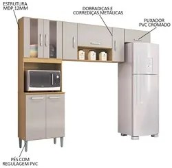 Armário de Cozinha Compacta 244cm 8 Portas Livy P11 Damasco/Off White