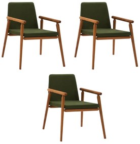Kit 3 Cadeiras Decorativa Sala de Jantar Sidnei Veludo Verde G17 - Gran Belo