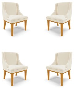 Kit 4 Cadeiras Decorativas Sala de Jantar Base Fixa de Madeira Firenze Linho Bege/Castanho G19 - Gran Belo