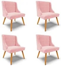 Kit 4 Cadeiras Estofadas para Sala de Jantar Pés Palito Lia Suede Rosa