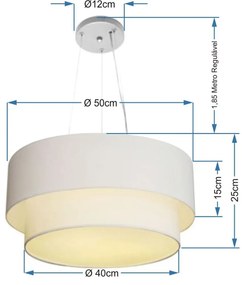 Lustre Pendente Duplo Cilíndrico Vivare Md-4061 Cúpula em Tecido 50x40cm - Bivolt