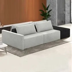 Sofá Ilha Modular Living com Puff 252cm Georgia K04 Linho Cinza/Preto