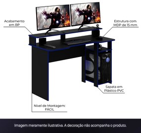 Conjunto Mesa e Armário para Escritório Home Office Gamer Cool MDP Preto/Azul G69 - Gran Belo