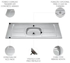 Pia de Cozinha com Cuba e Válvula Bali 140cm Aço Inox - Ghel Plus