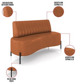 Sofá 2 Lugares Living 135cm Pé Ferro Pto Maraú Sintético PU Nozes K01 - D'Rossi