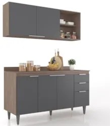 Armário de Cozinha Com Tampo CP01 150cm Pérola Freijó/Grafite Z34 - Mp