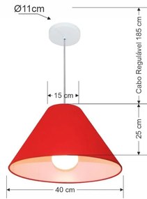 Lustre Pendente Cone Md-4078 Cúpula em Tecido 25/40x15cm  Vermelho - Bivolt