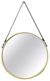 Espelho Adnet Dourado com Alça de Couro Marrom 57,5x36 cm - D'Rossi