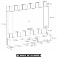 Painel TV 55 Pol 180cm Bancada Suspensa Illuna H01 Off/Castanho - Mpoz