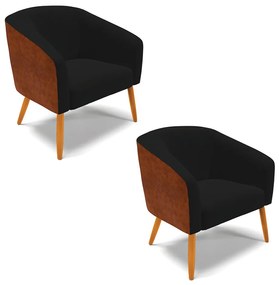 Poltrona Decorativa Pé Palito Castanho kit 2 Stella Nozes/Linho Preto D03 - D'Rossi
