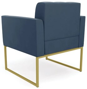 Poltrona Elisa Suede Azul Marinho Base Metálica Industrial Dourado - D'Rossi