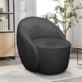 Poltrona Decorativa Orgânica Giratória Lua Suede Preto D03 - D'Rossi