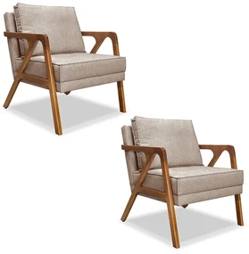Kit 2 Poltronas Decorativas De Luxo Frida Linho Rústico Areia G63 - Gran Belo