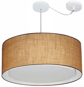 Lustre Pendente Cilíndrico Com Desvio Md-4311 Cúpula em Tecido 60x30cm Palha - Bivolt