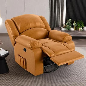 Poltrona do Papai Reclinável Sala de Cinema Madrid Glider Manual Giratória USB PU Whisky G23 - Gran Belo