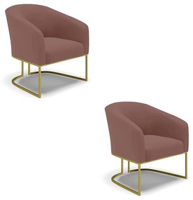 Poltrona Decorativa Industrial Dourado kit 2 Stella Veludo Rosê D03 - D'Rossi