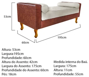 Recamier Félix King Size 195cm Corano Nozes e Linho Bege - ADJ Decor