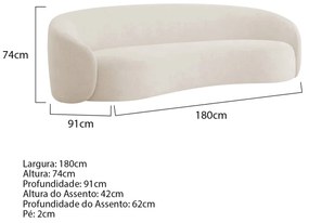 Sofá 3 Lugares 180cm Orgânico Luxo Recepção Amore Linho - ADJ Decor