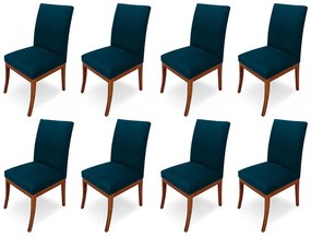 Conjunto 8 Cadeiras Raquel para Sala de Jantar Base de Eucalipto Suede Azul Marinho