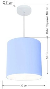 Lustre Pendente Cilíndrico Vivare Md-4036 Cúpula em Tecido 30x31cm - Bivolt - Azul-Bebê - 110V/220V