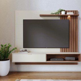 Painel TV 65 Pol 180cm Bancada Suspensa Zurique C04 - D'Rossi - Off White e Nogueira Real