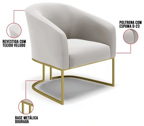 Cadeira Sala de Jantar Base Industrial Dourado Kit 2 Stella Veludo D03 - D'Rossi - Cinza