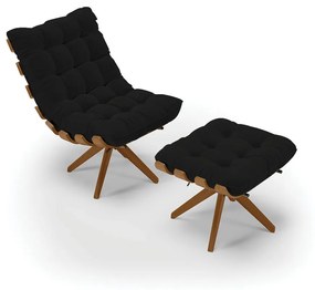 Poltrona com Puff Giratório Costela Linho Base de Madeira MA30 M11 - D'Rossi - A79 Preto